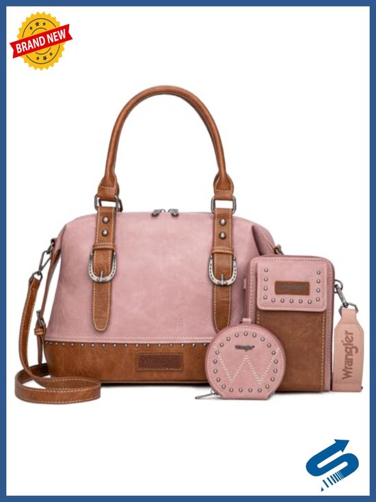 Handbags - Vintage Western Doctor Bag Set Faux Leather Satchel Purse with Wristlet & Coin